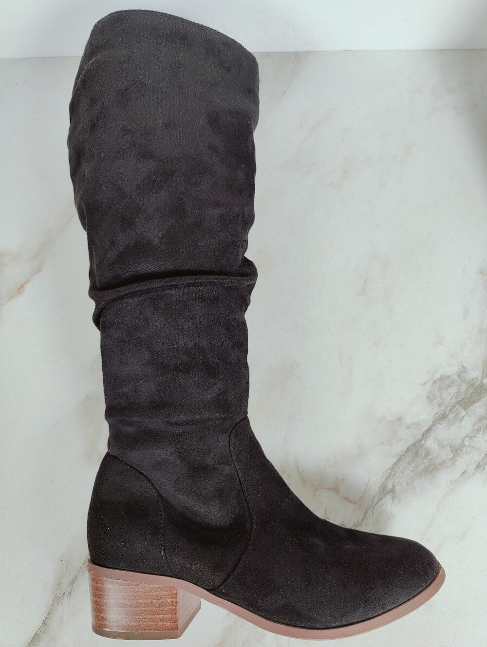 Lane Bryant Black Microsuede Slouch Tall Block Heel Boots, Sz 7.5